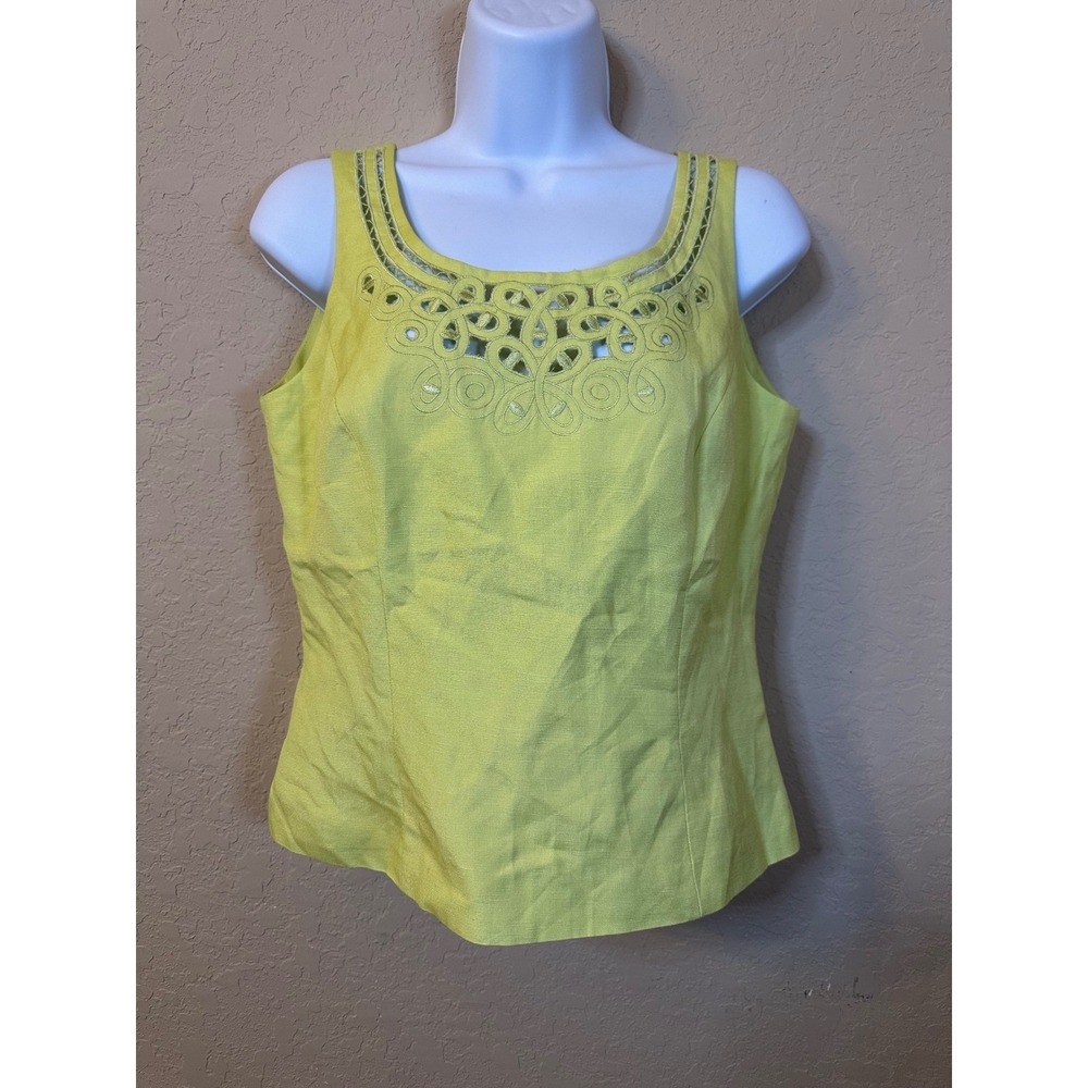 Womens Linen Tahari Petite Yellow Sleeveless Blouse Size 6P